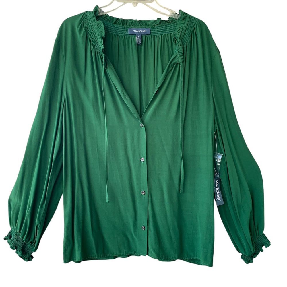 ModCloth Green Flowy Peasant Blouse L  NWT
